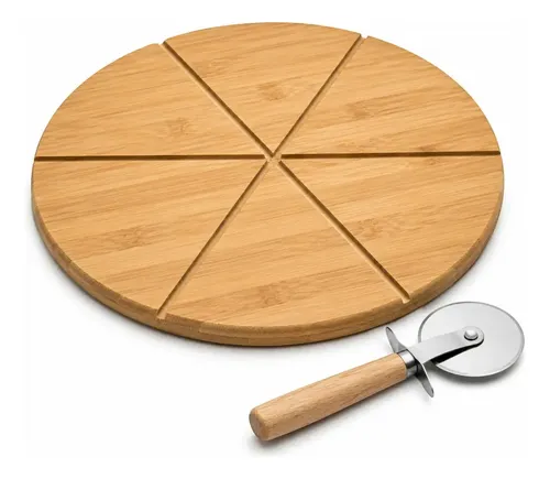 Tábua de bambu para pizza com cortador